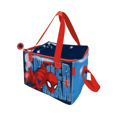 Saco térmico azul com estampa do Homem-Aranha e alças vermelhas