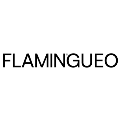 Logotipo com texto FLAMINGUEO em preto sobre fundo branco