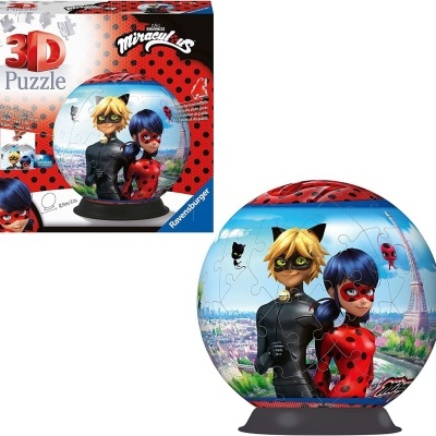 Quebra-cabeça 3D Ravensburger Miraculous Ladybug e Cat Noir esférico