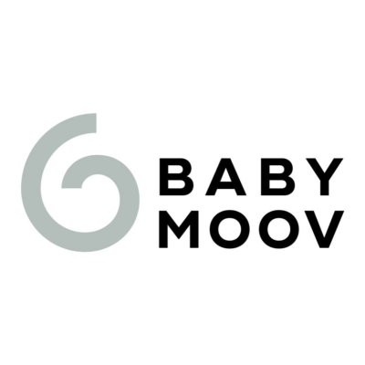 Logotipo da marca BABY MOOV com ícone circular cinza e letras pretas