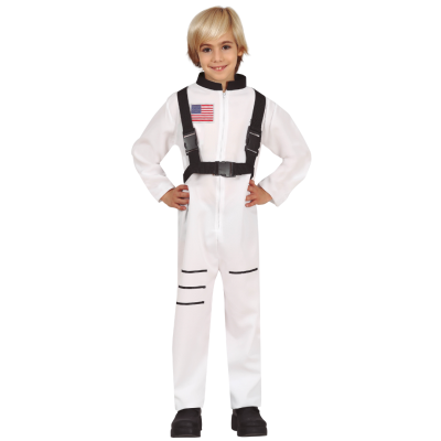 Fato de astronauta branco com bandeira dos EUA para criança