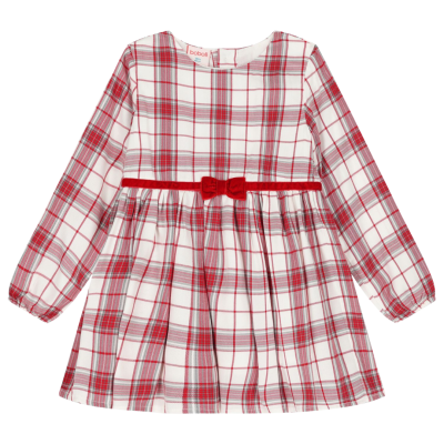 Vestido infantil xadrez vermelho e branco com laço vermelho