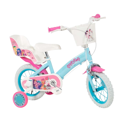 Bicicleta infantil My Little Pony azul e rosa com rodinhas de apoio