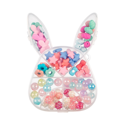 Caixa em forma de cabeça de coelho com contas coloridas variadas