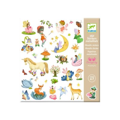 Pacote de autocolantes metalizados com fadas e animais coloridos