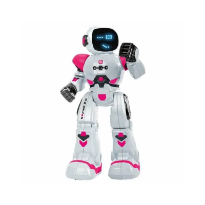 Robô de brinquedo branco e rosa com visor LED e texto S♥PHIE 2.0