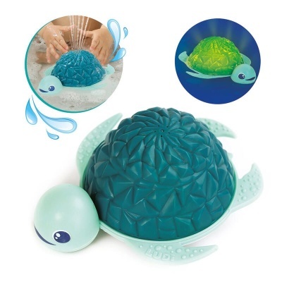 Figura de tartaruga de banho com concha azul texturizada e corpo verde claro