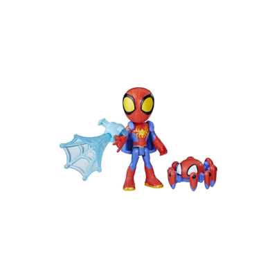 Figura de ação do Homem-Aranha com acessório em forma de teia e pequeno robô.