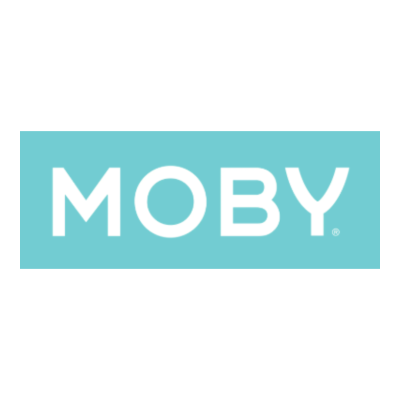 Logótipo MOBY em branco sobre fundo azul claro