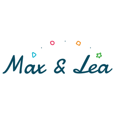 Logótipo Max & Lea com formas coloridas sobre fundo branco
