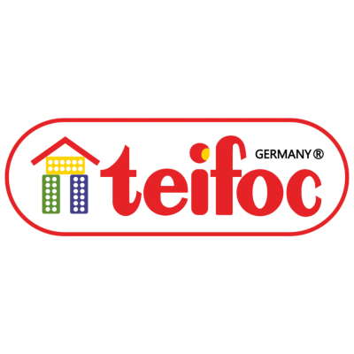 Logótipo da Teifoc com gráfico de casa colorida e texto