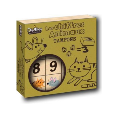 Caixa de carimbos com desenhos de animais e números