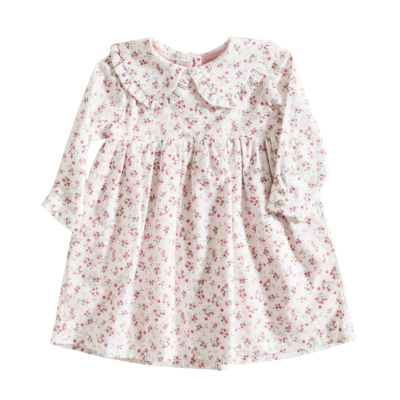 Vestido de bebé com padrão floral e gola com folhos