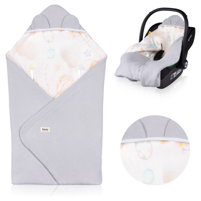 Saco de transporte cinzento com interior estampado para bebé