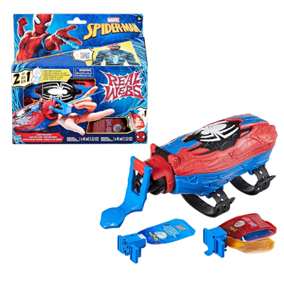 Pistola de brinquedo Spider-Man com embalagem colorida azul e vermelho