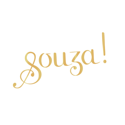 Palavra souza! em letra cursiva dourada sobre fundo branco