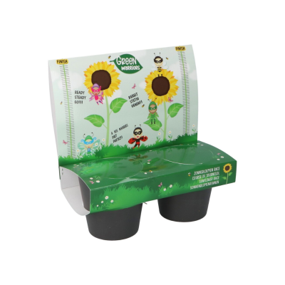 Conjunto de plantação com dois vasos pretos e suporte ilustrado 'Green Warriors'