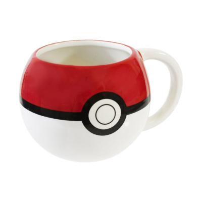 Caneca em cerâmica design Pokébola vermelha, branca e preta com pega branca