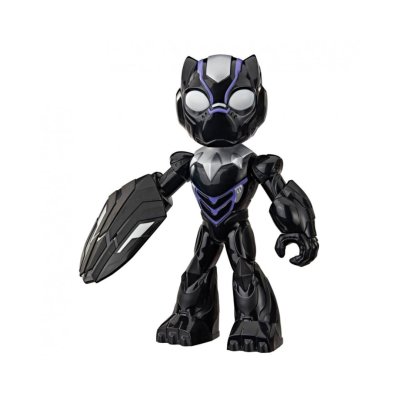Figura de ação preto e cinza com escudo no braço