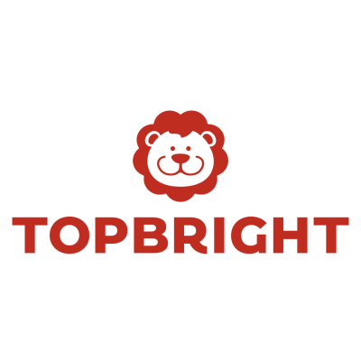 Logótipo TOPBRIGHT vermelho com leão estilizado em fundo branco
