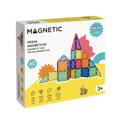 Caixa de peças magnéticas coloridas translúcidas para crianças 3+