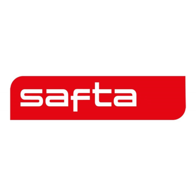 Logótipo vermelho com texto branco safta