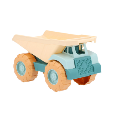 Brinquedo camião de construção em plástico creme, azul e laranja