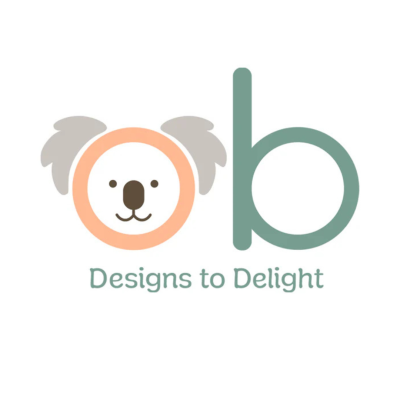 Logótipo colorido com rosto de coala e texto Designs to Delight