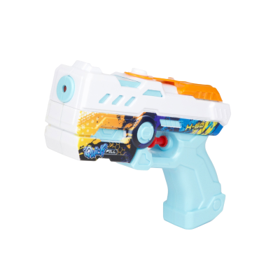 Pistola de brinquedo branca e azul com detalhes laranja e texto Quick FILL, H-60