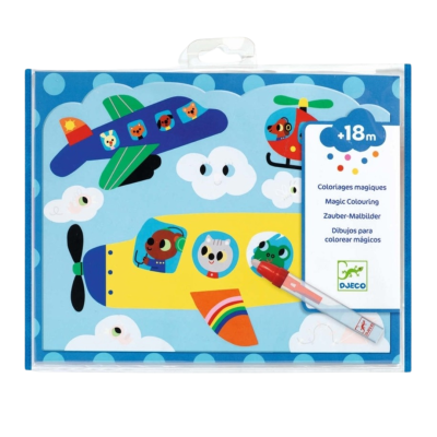 Jogo de colorir mágico com aviões e helicóptero para crianças a partir dos 18 meses