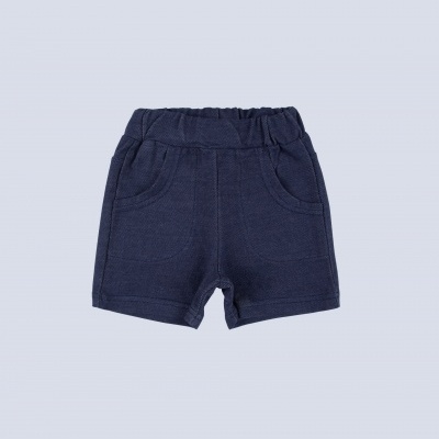 Calções infantis azul escuro com cintura elástica e bolsos frontais