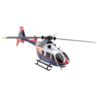 Miniatura helicóptero policial azul vermelho branco preto com texto POLIZEI