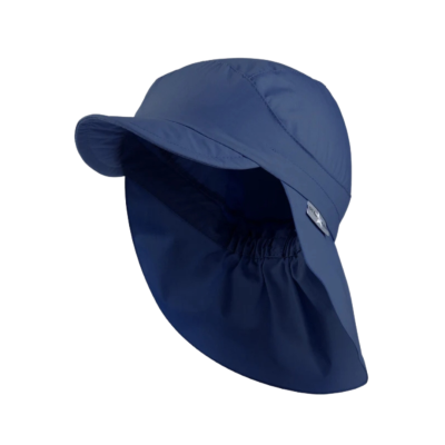 Chapéu azul marinho com aba e proteção traseira alargada