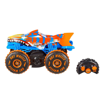 Carrinho de controlo remoto Hot Wheels com design de tubarão e comando