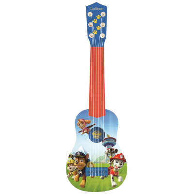 Guitarra infantil azul com personagens do PAW Patrol e cordas brancas