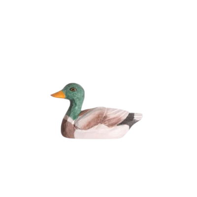 Escultura decorativa de pato em madeira pintada