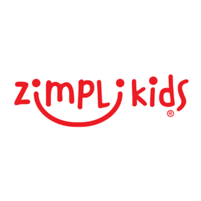 Logótipo da marca zimpl kids em vermelho com sorriso estilizado