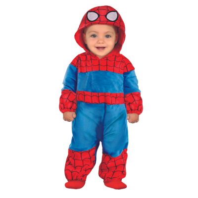 Fato de bebé azul e vermelho com capuz de Spiderman