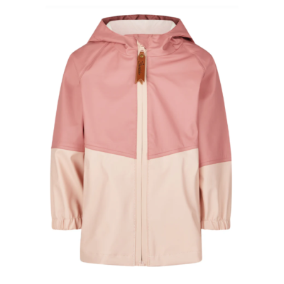 Casaco impermeável rosa para criança com capuz e fecho de correr