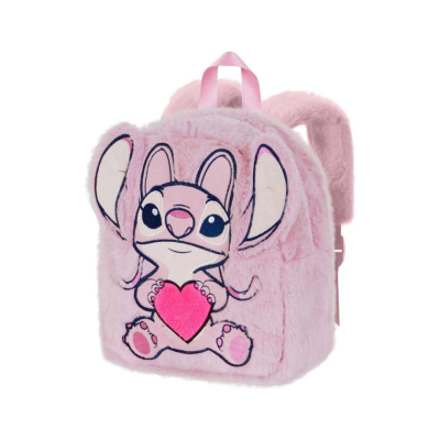 Mochila rosa de peluche com desenho de rato e coração