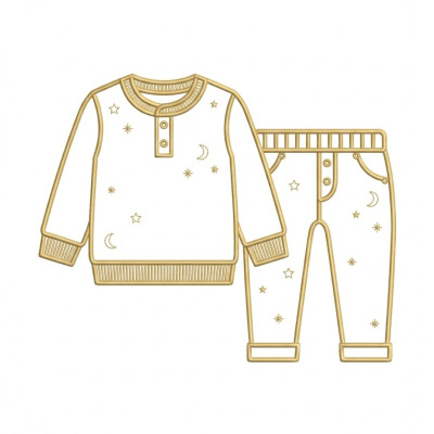 Conjunto de roupa para bebé com padrões de estrelas e luas douradas