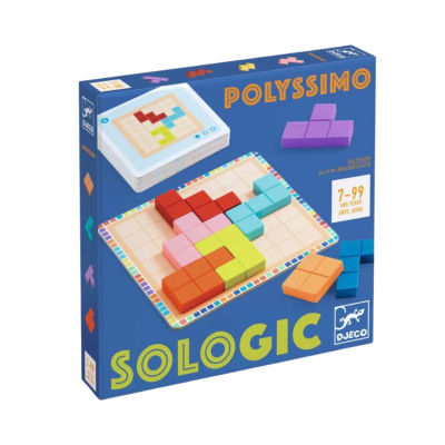 Jogo de tabuleiro SOLOGIC POLYSSIMO com blocos coloridos e tabuleiro quadriculado