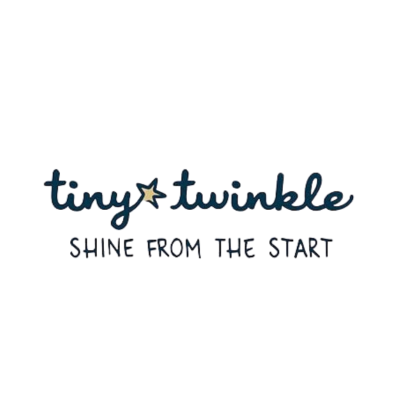 Logótipo da marca tiny twinkle com uma estrela e texto Shine From The Start