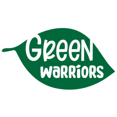 Logótipo com texto Green Warriors em folha verde