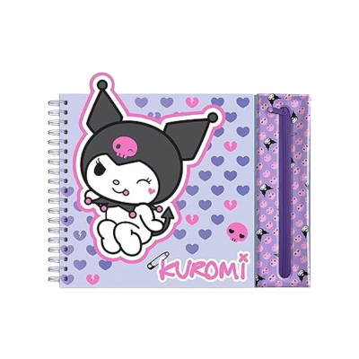Caderno Kuromi lilás com estojo roxo decorado