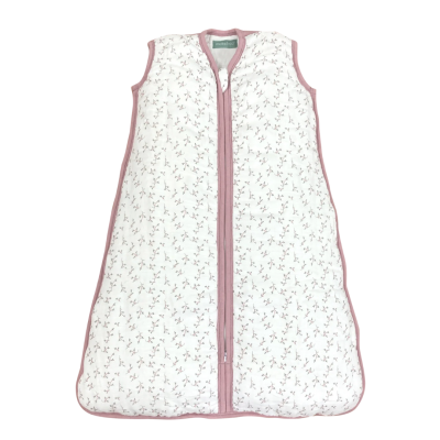 Saco de dormir para bebé branco com flores cor-de-rosa