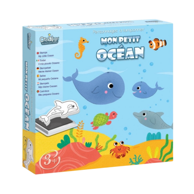 Caixa de conjunto de carimbos Mon Petit Ocean com ilustrações marinhas
