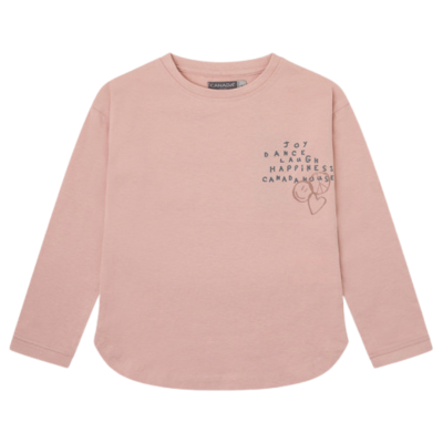 Camisola rosa clara de manga comprida com estampado e palavras