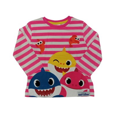 Camisola de manga comprida às riscas com personagens do Baby Shark