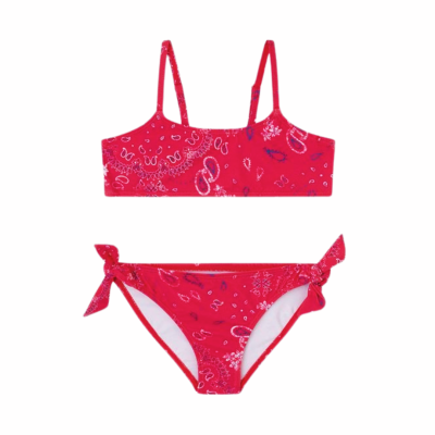 Conjunto de biquíni vermelho com padrão bandana e alças finas